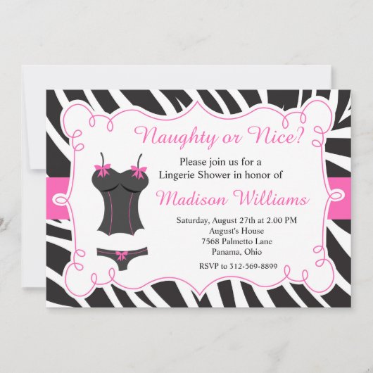 Hot Pink Naughty oder Nice Lingerie Brautparty Einladung (Vorderseite)