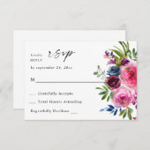 Hot Pink & Navy Blue Floral auf Mahlzeit V3 RSVP Karte (Vorne/Hinten)