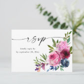 Hot Pink & Navy Blue Floral mit Meal V3 RSVP Karte (Stehend Vorderseite)