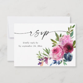 Hot Pink & Navy Blue Floral mit Meal V3 RSVP Karte
