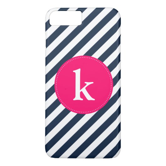 Hot Pink & Navy Monogram iPhone 7 Plus Fall Case-Mate iPhone Hülle (Rückseite)