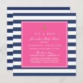 Hot Pink & Navy Nautical Baby Dusche Einladung (Vorne/Hinten)