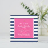 Hot Pink & Navy Nautical Baby Dusche Einladung (Stehend Vorderseite)