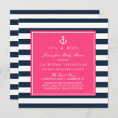 Hot Pink & Navy Nautical Baby Dusche Einladung (Vorne/Hinten)