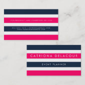 Hot Pink & Navy Strips Moderne Visitenkarten Visitenkarte (Vorne/Hinten)