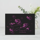Hot Pink Neon Butterfys Geburtstagsparty Einladung (Stehend Vorderseite)