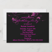 Hot Pink Neon Butterfys Geburtstagsparty Einladung (Rückseite)