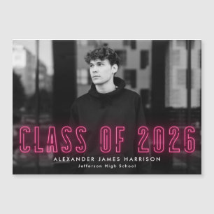Hot Pink Neon Class of 2023 Foto Abschluss Magneteinladung