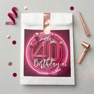 Hot Pink Neon Glam 40th Birthday Metallic Balloons Geschenktütchen