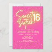 Hot Pink Neon Glow Gold Glitzer Sweet 16 Birthday Einladung (Vorderseite)
