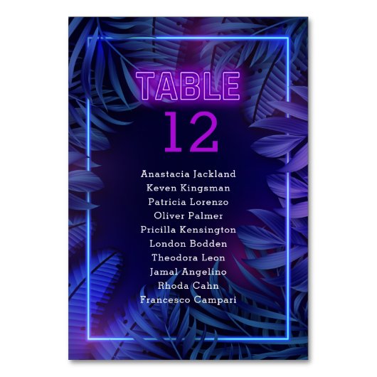 Hot Pink Neon Glow Party Escort Tischnummer (Vorderseite)