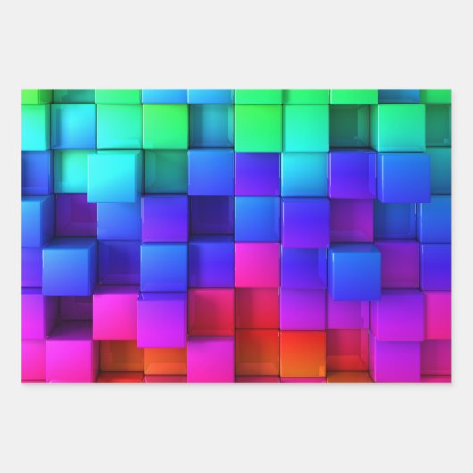 Hot Pink Neon Green Blue Violet Geschenk Geschenkpapier Set (Vorderseite)