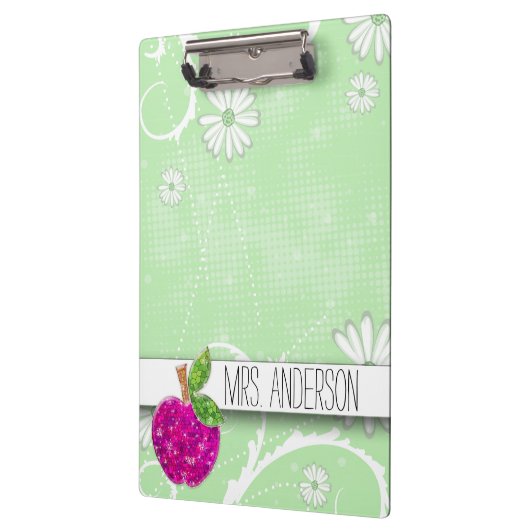 Hot Pink Neon Green Teachers Apfelstube Name Klemmbrett (Links)