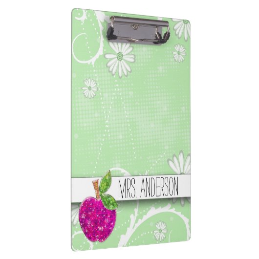 Hot Pink Neon Green Teachers Apfelstube Name Klemmbrett (Rechts)