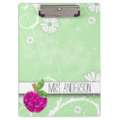 Hot Pink Neon Green Teachers Apfelstube Name Klemmbrett (Vorderseite)