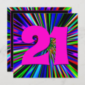 Hot Pink Neon Lights Club 21. Geburtstag Einladung (Vorne/Hinten)