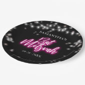 Hot Pink Neon-Themed Bat Mitzvah Pappteller (Schrägansicht)