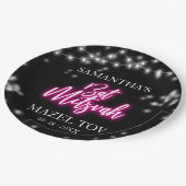 Hot Pink Neon-Themed Bat Mitzvah Pappteller (Schrägansicht)