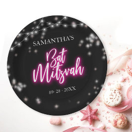 Hot Pink Neon-Themed Bat Mitzvah Pappteller