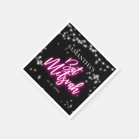 Hot Pink Neon-Themed Bat Mitzvah Serviette (Ecke)