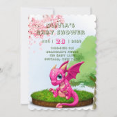 Hot Pink Niedlich Dragon Girl Babydusche Einladung (Vorderseite)