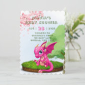 Hot Pink Niedlich Dragon Girl Babydusche Einladung (Stehend Vorderseite)