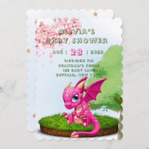 Hot Pink Niedlich Dragon Girl Babydusche Einladung