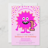 Hot Pink Niedlich Little Monster Virtual 1. Geburt Einladung (Vorderseite)