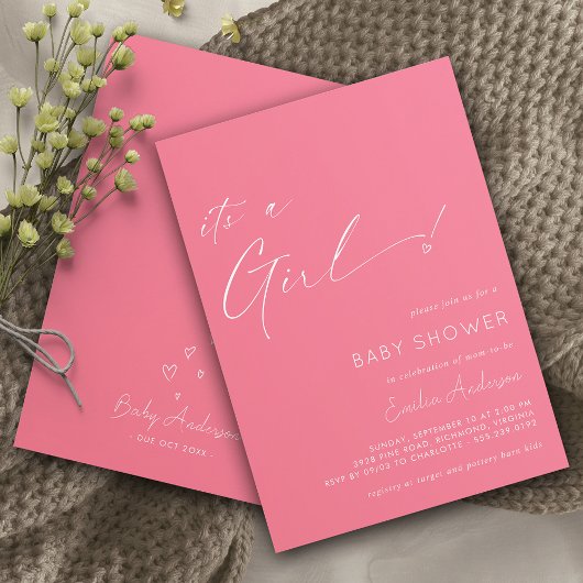 Hot Pink | Niedliches Herz Es ist eine Girl Baby D Einladung