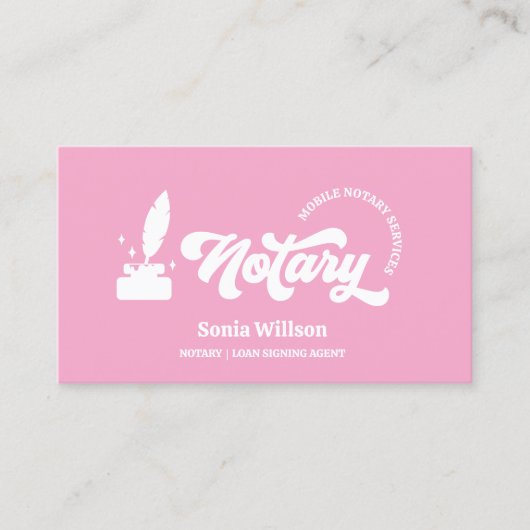 Hot Pink Notary Loan Signing Agent Calligraphy Visitenkarte (Vorderseite)