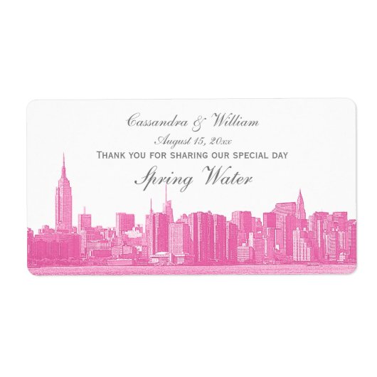 Hot Pink NYC Wide Skyline Etwas Wasser Flasche (Vorne)