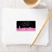 Hot Pink NYC Wide Starry Skyline Etch Water Flasch Adressaufkleber (Insitu)