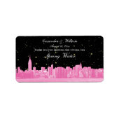 Hot Pink NYC Wide Starry Skyline Etch Water Flasch Adressaufkleber (Vorne)
