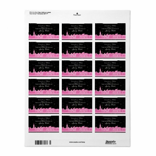 Hot Pink NYC Wide Starry Skyline Etch Water Flasch Adressaufkleber (Vorne)