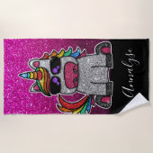 Hot Pink Ombre Glitzer Einhorn Regenbogen Glitzern Strandtuch (Vorderseite)