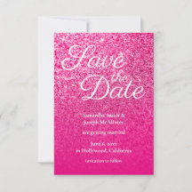 Hot Pink Ombre Glitzer Save the Date
