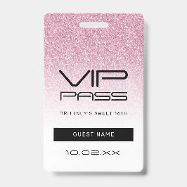 Hot Pink Ombre Glitzer Sweet 16. VIP Pass Ausweis