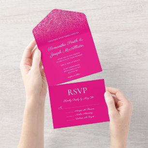 Hot Pink Ombre Glitzer Wedding All In One Einladung
