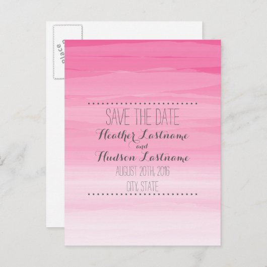 Hot Pink Ombré Hochzeit speichern das Datum Ankündigungspostkarte (Vorne/Hinten)
