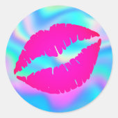 Hot Pink Ombre Lipstick Kiss Iridescent Ombre Runder Aufkleber (Vorderseite)