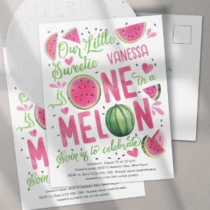Hot Pink One in einem Melon, Niedliches Wassermelo Einladungspostkarte