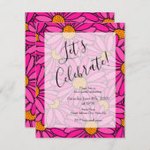 Hot Pink Orange Abstrakt Daisy Pattern Einladung (Vorne/Hinten)
