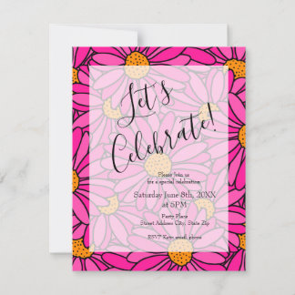 Hot Pink Orange Abstrakt Daisy Pattern Einladung