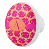 Hot Pink Orange Art Nouveau Damask Monogramm Keramikknauf (Rechts)