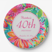 Hot Pink Orange Blume 40. Geburtstag Pappteller (Vorderseite)