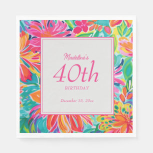 Hot Pink Orange Blume 40. Geburtstag Serviette