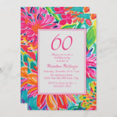 Hot Pink Orange Blume 60. Geburtstag Einladung (Vorne/Hinten)