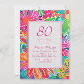 Hot Pink Orange Blume 80. Geburtstag Einladung (Vorderseite)