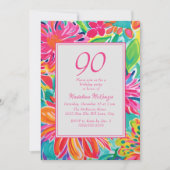 Hot Pink Orange Blume 90. Geburtstag Einladung (Vorderseite)