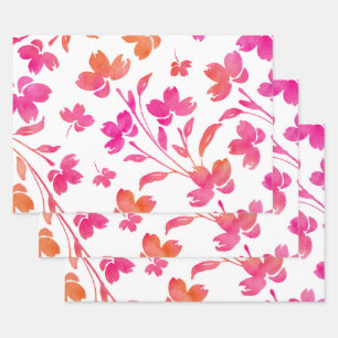 Hot Pink & Orange Blume Geschenkpapier Set